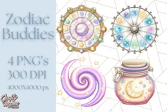 Zodiac Buddies Clipart PNG, Cute Astrology Clip Art Product Image 1