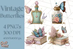 Vintage Butterfly PNG Clipart, Fairytale Cottagecore Images Product Image 1