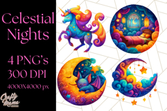 Whimsical Celestial Moon and Stars Clipart Constellation Png Product Image 1