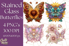 Stained Glass Butterfly and Sunflower PNG Clipart Product Image 1