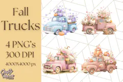 Vintage Truck Pumpkin and Fall Flowers PNG Clipart, Autumn Product Image 1