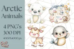 Cute Arctic Animal Clipart PNG, Cute Winter Animals Png Product Image 1