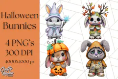 Halloween Bunny Clipart, Cute Bunnies in Costumes PNG Product Image 1