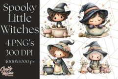 Spooky Little Witches Halloween Clipart PNG Product Image 1