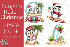 Christmas Penguins The Beach Clipart PNG, Tropical Holiday Product Image 1