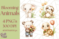 Cute Animals with Tulips PNG, Spring Flower Clipart Download Product Image 1