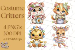 Costumed Critters Halloween Clipart PNG, Halloween Clip Art Product Image 1