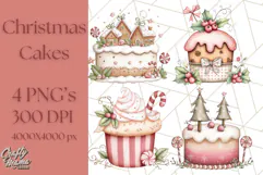 Christmas Cake Clipart PNG, Cottagecore Holiday Desserts Product Image 1