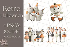 Retro Halloween Clipart Vintage PNG Graphics, 50s Holiday Product Image 1