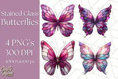 Stained Glass Butterfly PNG Colorful Clipart for Sublimation Product Image 1