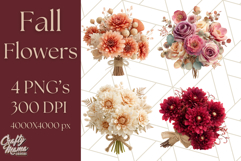 Fall Flower Bouquets Clipart PNG, Autumn Floral Clip Art Product Image 1