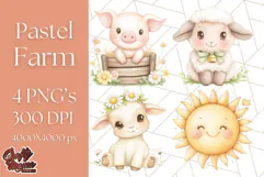 Pastel Farm Nursery PNG Clipart, Baby Animals And Elements Product Image 1