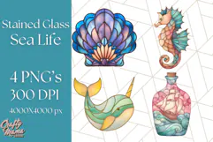 Stained Glass Sea Creatures PNG Clipart, Ocean Fantasy Product Image 1