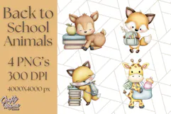 Cute Back to School Animals PNG Clipart with Books & Bags Product Image 1
