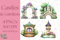 Princess Castle Clipart PNG, Enchanted Garden Artwork Product Image 1