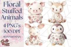 Pink Floral Stuffed Animal Clipart PNG, Cute Stuffed Animals Product Image 1