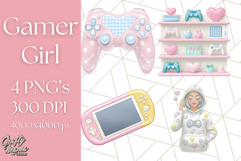 Pastel Gamer Girl Clipart PNG, Kawaii Gaming Elements Product Image 1