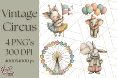 Vintage Carnival Animals Clipart PNG, Retro Circus Elements Product Image 1