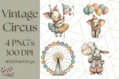 Vintage Carnival Animals Clipart PNG, Retro Circus Elements Product Image 1