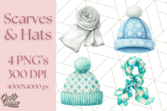 Watercolor Winter Hats and Scarves Clipart PNG Product Image 1