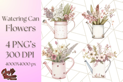 Watering Can Flowers PNG, Rustic Floral Watercolor Clipart Product Image 1