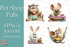 Pet Shop Clipart, Cute Big Eyed Animals, Kawaii Pets PNG Product Image 1