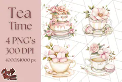 Pastel Tea Clip Art PNG with Sweets and Floral Accents Png Product Image 1