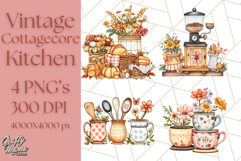 Whimsical Cottagecore Kitchen Clipart, Retro Coral PNG Decor Product Image 1