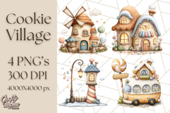 Cozy Cookie Village Clipart, Gingerbread Holiday PNG Product Image 1
