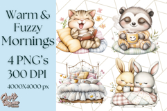 Warm &amp; Fuzzy Mornings PNG Clipart, Cozy Animal Art Download Product Image 1