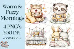 Warm & Fuzzy Mornings PNG Clipart, Cozy Animal Art Download Product Image 1