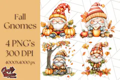 Fall Gnome PNG Clipart, Cute Autumn Gnomes with Pumpkins Product Image 1