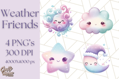 Kawaii Weather Clipart PNG, Cute Pastel Weather Icons Product Image 1