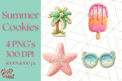 Summer Iced Cookie Clipart PNG, Cute Tropical Cookies Product Image 1