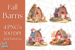 Fall Barn Clipart PNG With Pumpkins and Flowers, Autumn Png Product Image 1