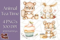 Tea Time Animal Clipart PNG Woodland Forest, Cottagecore Png Product Image 1