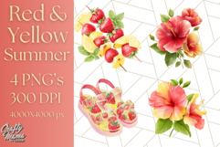Strawberry Red Lemon Yellow Summer Clipart PNG, Summer Icons Product Image 1