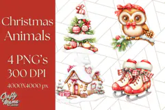 Vintage Christmas Clipart PNG, Cute Animals Holiday Elements Product Image 1