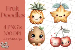 Fruit Doodles Clipart, Cute Cartoon Fruit PNG, Kawaii Food Product Image 1