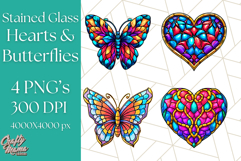 Stained Glass Hearts and Butterflies Clipart PNG Product Image 1