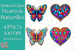 Stained Glass Hearts and Butterflies Clipart PNG Product Image 1