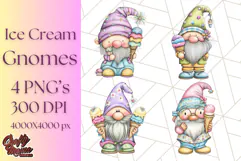 Ice Cream Gnome Clipart PNG Summer Dessert Art, Summer Gnome Product Image 1