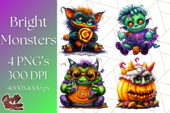 Spooky Cute Monster PNG Clipart, Adorable Halloween Monsters Product Image 1