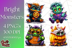 Spooky Cute Monster PNG Clipart, Adorable Halloween Monsters Product Image 1