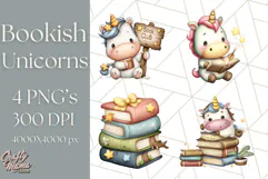 Magical Bookish Unicorn PNG Clipart Reading Books & Stories Product Image 1