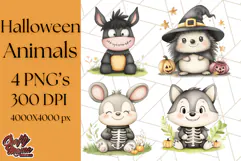 Halloween Animal Costumes PNG, Cute Spooky Animals Clipart Product Image 1