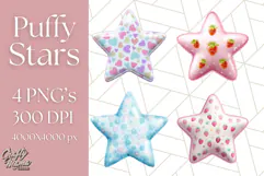 Cute Puffy Star Clipart PNG, 3D Glossy Pastel Stars Clip Art Product Image 1