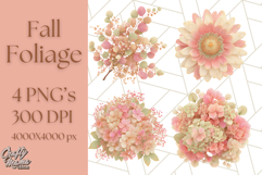 Fall Foliage Clipart PNG, Pink and Green Leaves Product Image 1