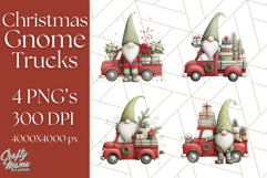 Vintage Truck Christmas Gnomes Clipart PNG, Cute Gnome Png Product Image 1