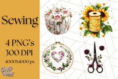 Floral Sewing Clipart PNG Vintage Sewing Elements Needlework Product Image 1